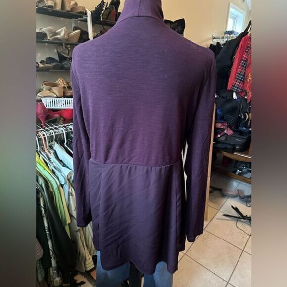 Adrienne Vittadini plum / purple mixed media long open front cardigan size large - Picture 7 of 10